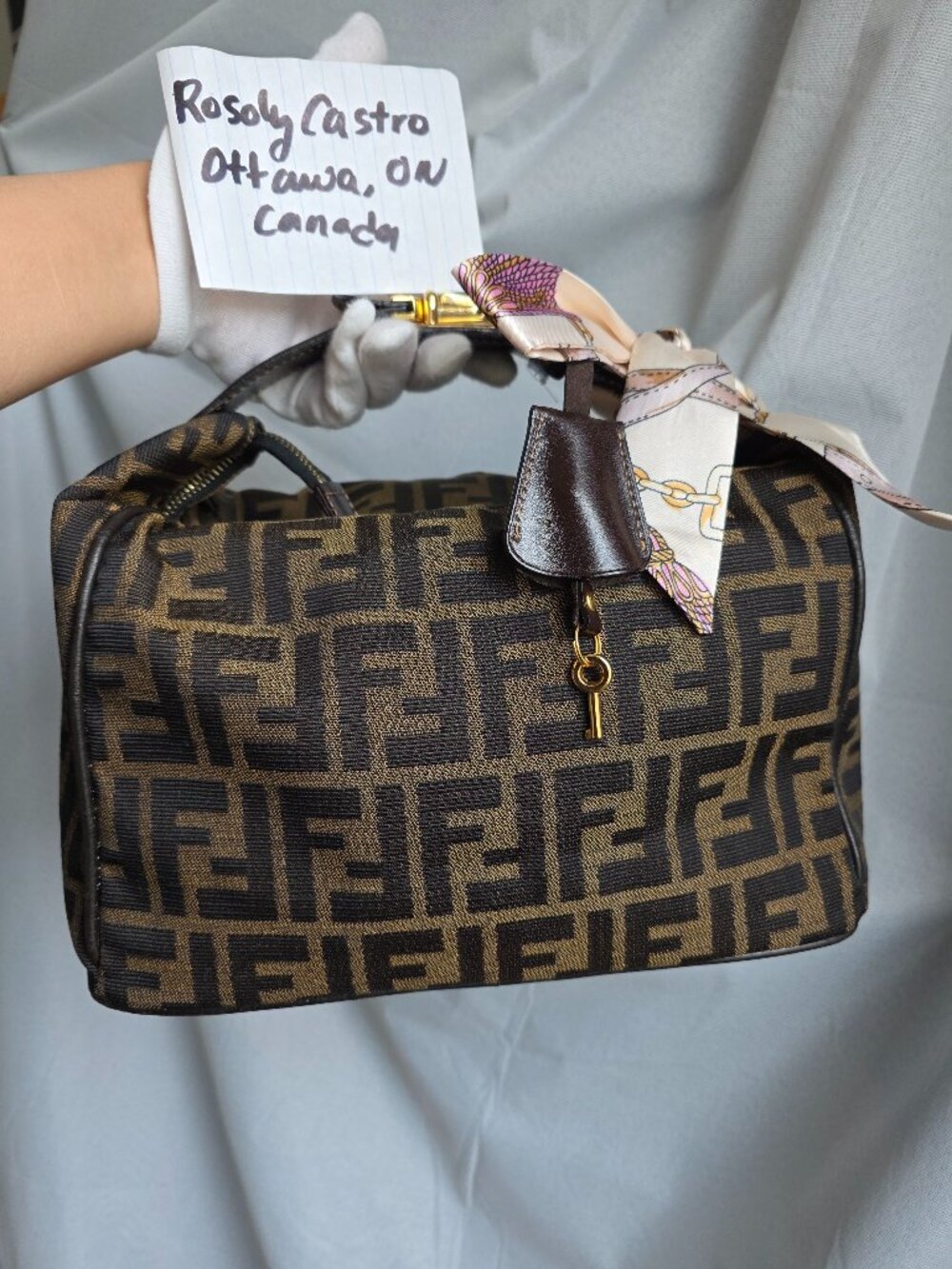 Authentic/ Authenticated FENDI Hand Bag Zucca Canvas Brown